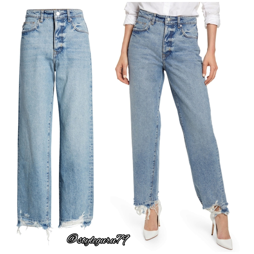 NWT, Lovers & Friends, Ryan High Waist Chew Hem Straight Leg Jeans